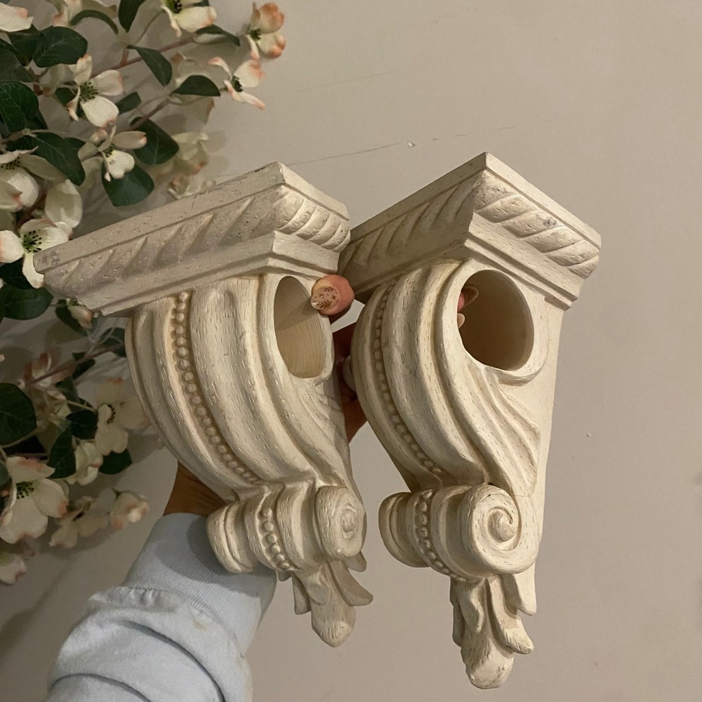 Set White corbel drapery rod holder shelf brackets